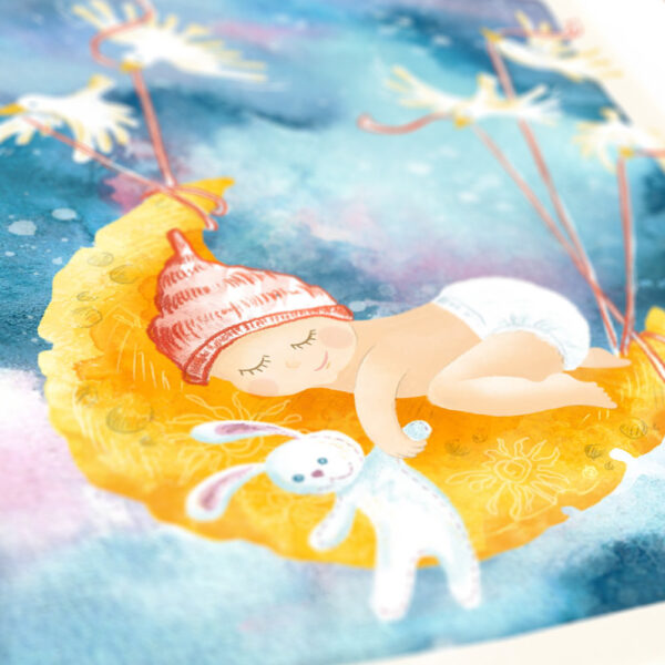 Плакат малыша на луне художника иллюстратора Чудского края Майу Варес.