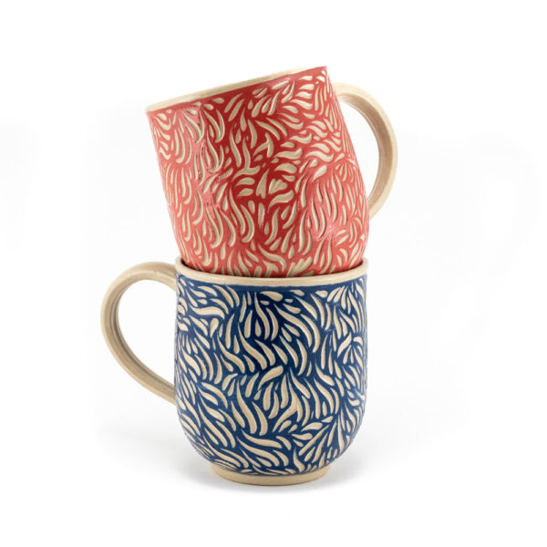 Red and blue mug by ceramic artist Kaur Vasli from Peipsi