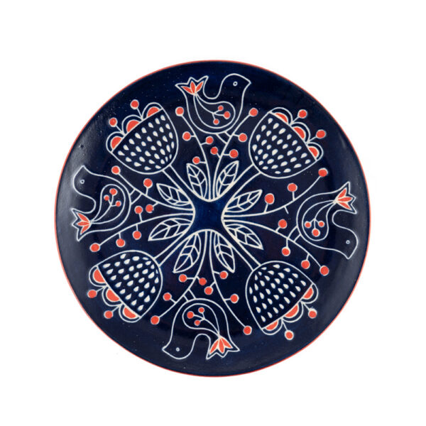 Тарелка с изображением птиц и растений мастера керамиста Чудского края Хелемалл Мааск